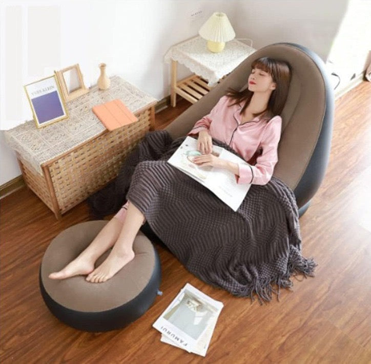 Canapé gonflable de détente avec repose-pieds, mobilier d’extérieur et d’intérieur