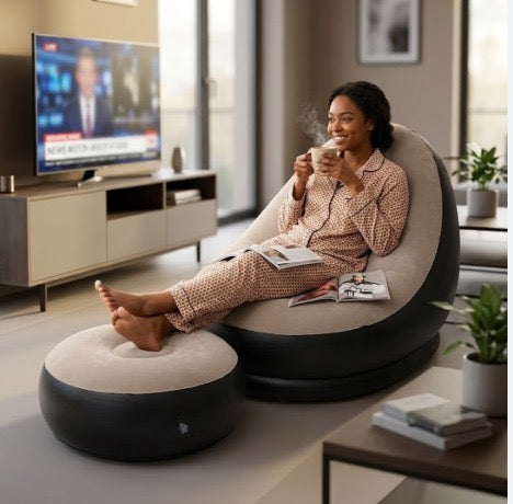 Canapé gonflable de détente avec repose-pieds, mobilier d’extérieur et d’intérieur